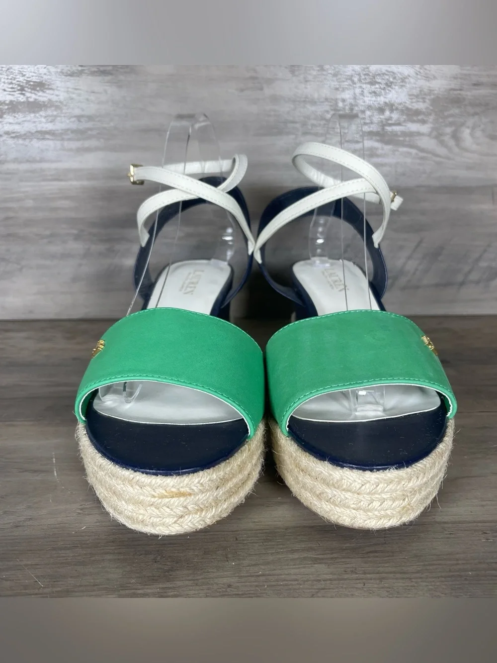 Lauren Ralph Lauren Womens 11 Kelly Green Blue Leather Strappy Espadrilles